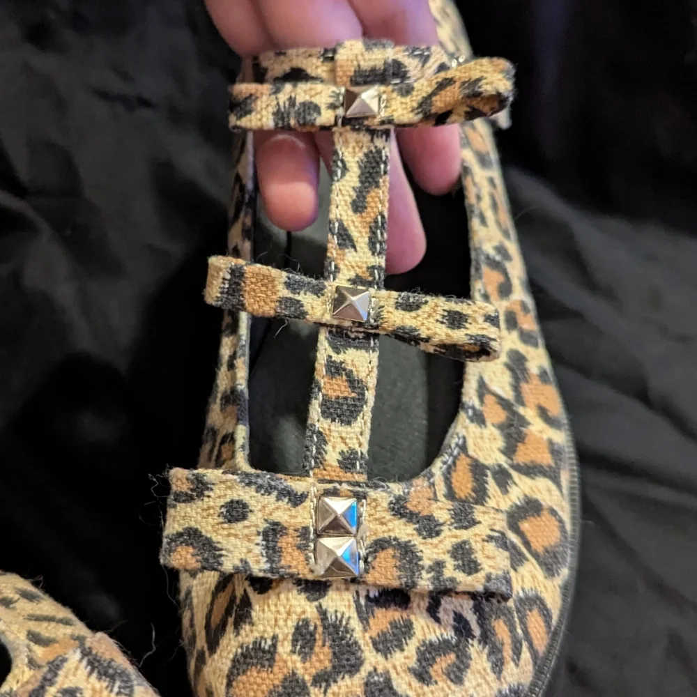 Demonia Studded Cheetah Print Platform Shoes